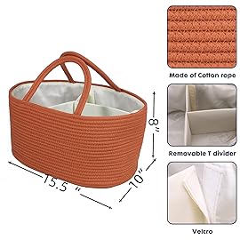 XUANGUO Large Baby Diaper Caddy Organizer for Girl Boy Rope Nursery Storage Bin Basket Portable Holder Tote Bag for Changing Table Car Travel Baby Shower Gifts Registry Must Haves Rustic