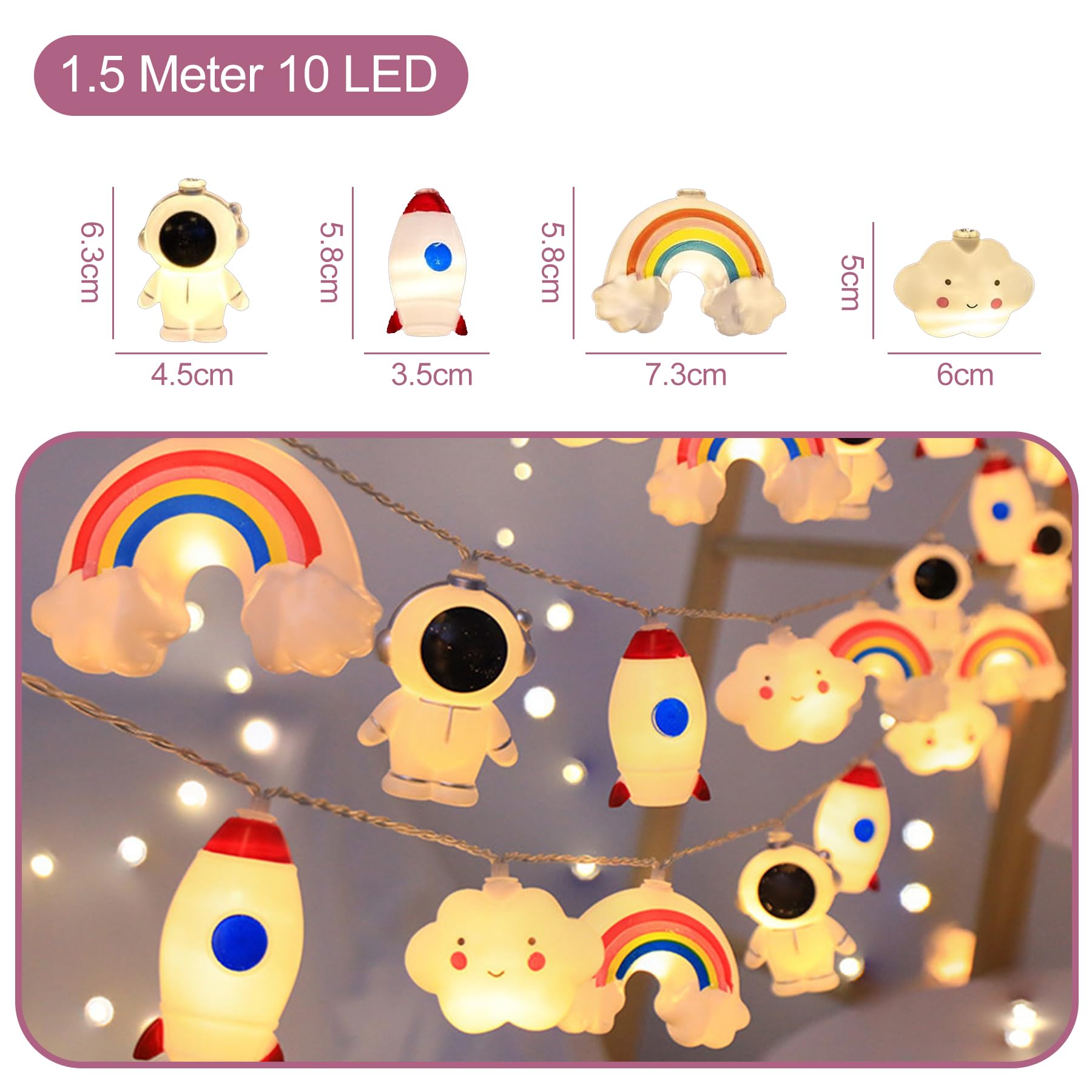 Catena Luminosa A LED Per Bambini – 1,5 Mt Con 10 Luci A Tema Astronauta, Impermeabile IP44 Con Timer, Luce Notturna