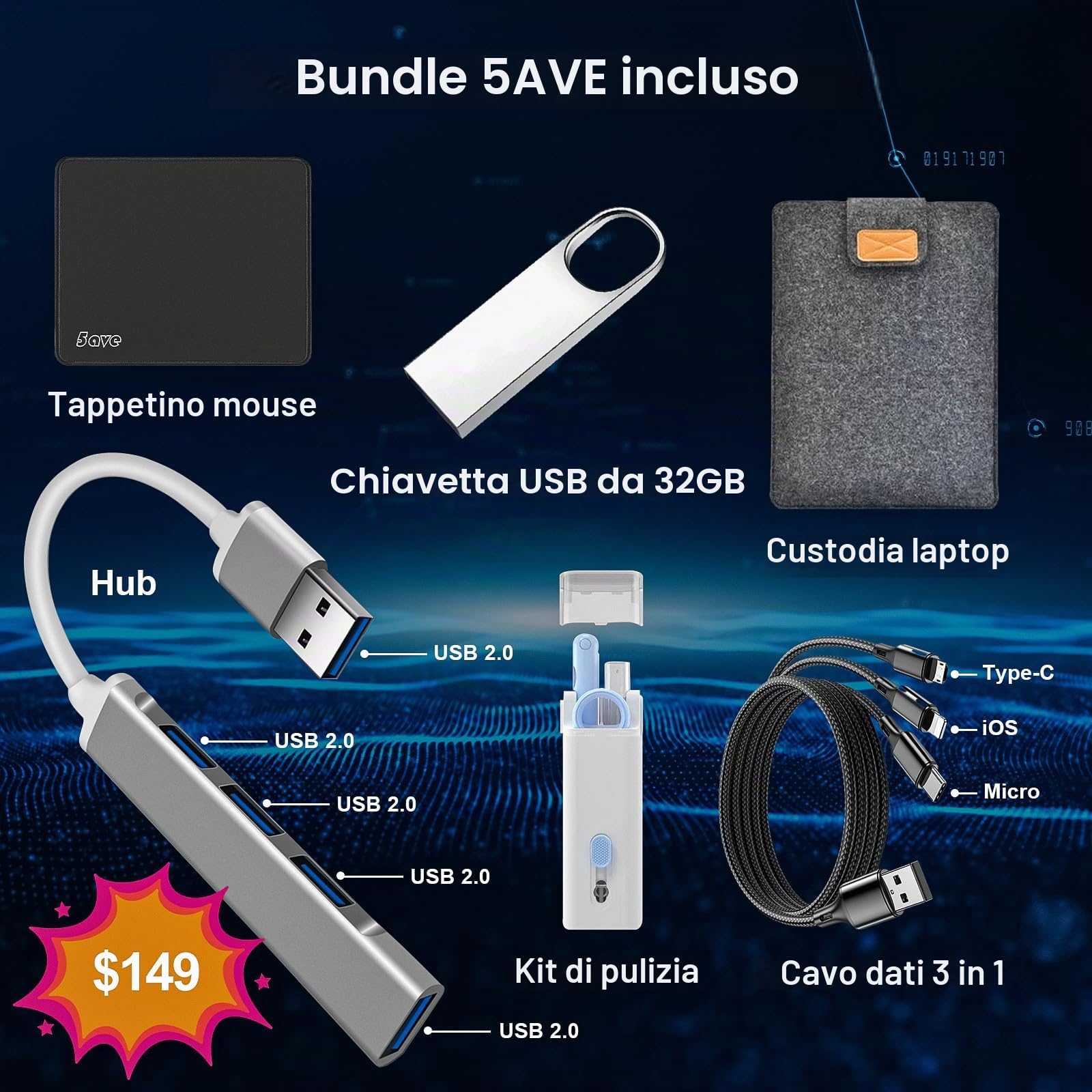 HP Stream - Computer portatile da 14 pollici per studenti, Intel Celeron N4120, 16 GB di RAM, 64 GB eMMC, Microsoft 365, webcam 720p, Windows 11 S, batteria a lunga durata, con accessori 5ave, bianco