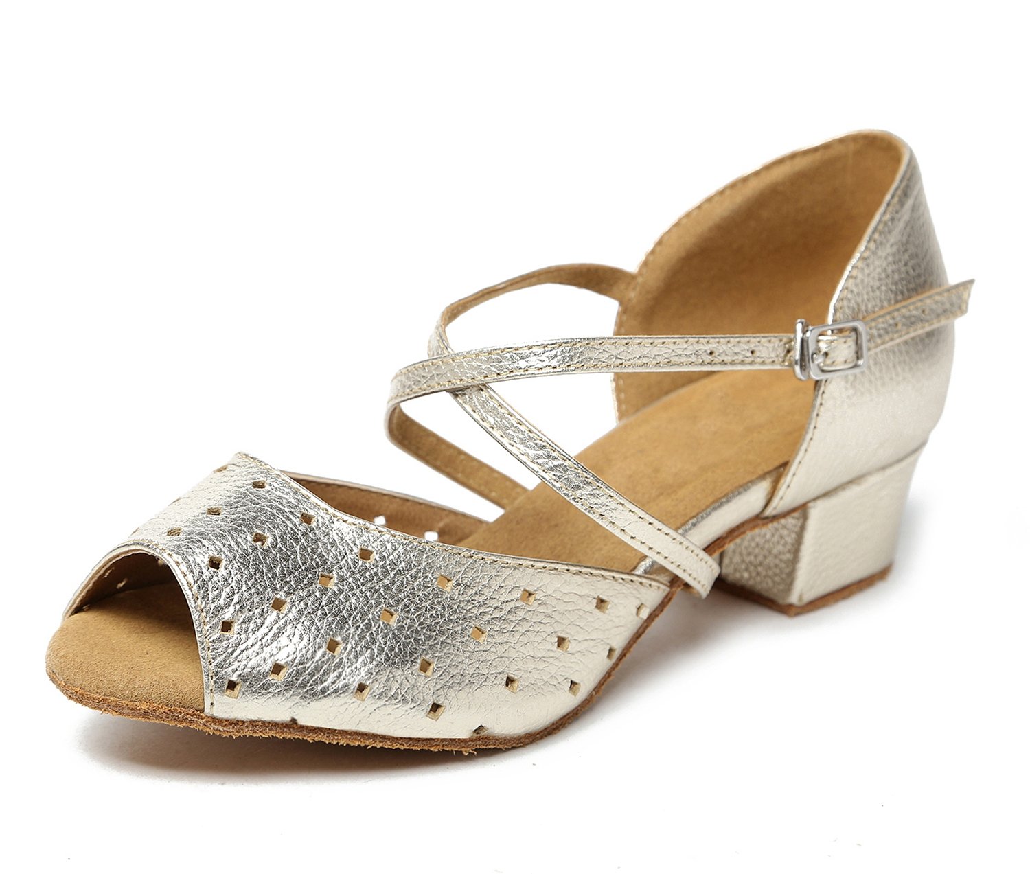 USinishion GL210A WoUSen's Cutout Gold Leather Latin Professional Dance Shoes Wedding Evening Sandals 10 US