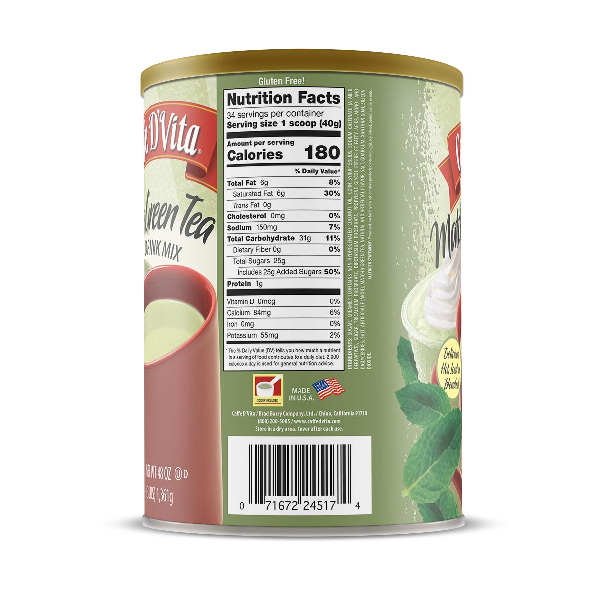 Caffe DVita Matcha Green Tea Drink Mix 3 lb 48 oz can — view 4