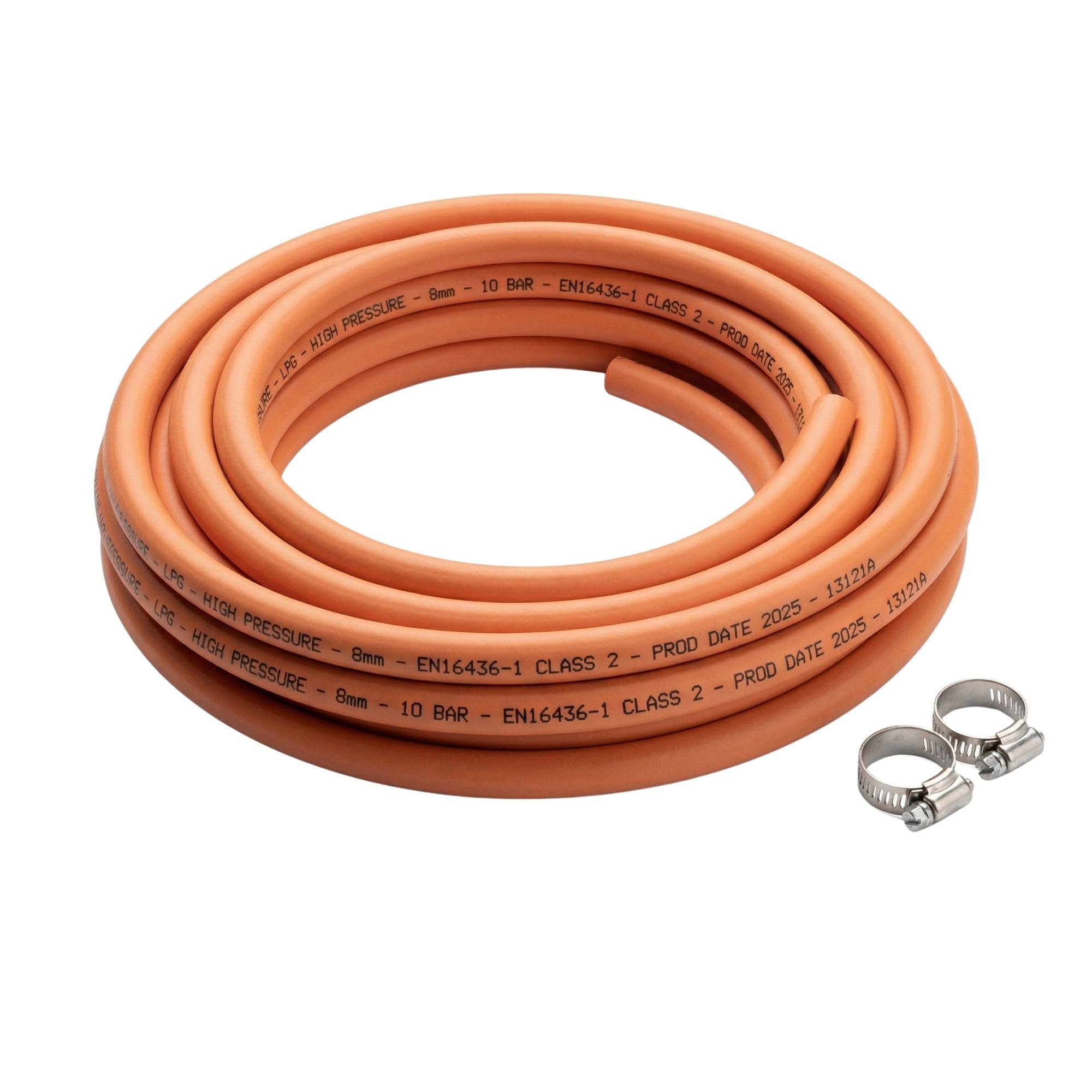 MYPURECORE 8mm LPG Gas Hose Pipe with 2 Clips – EN16436-1 High Pressure Propane & Butane Gas Hose for BBQ, Patio Heater, Caravan, Camping Cooker & Gas Bottle – Orange LPG Hose (4m (8mm)) - 4