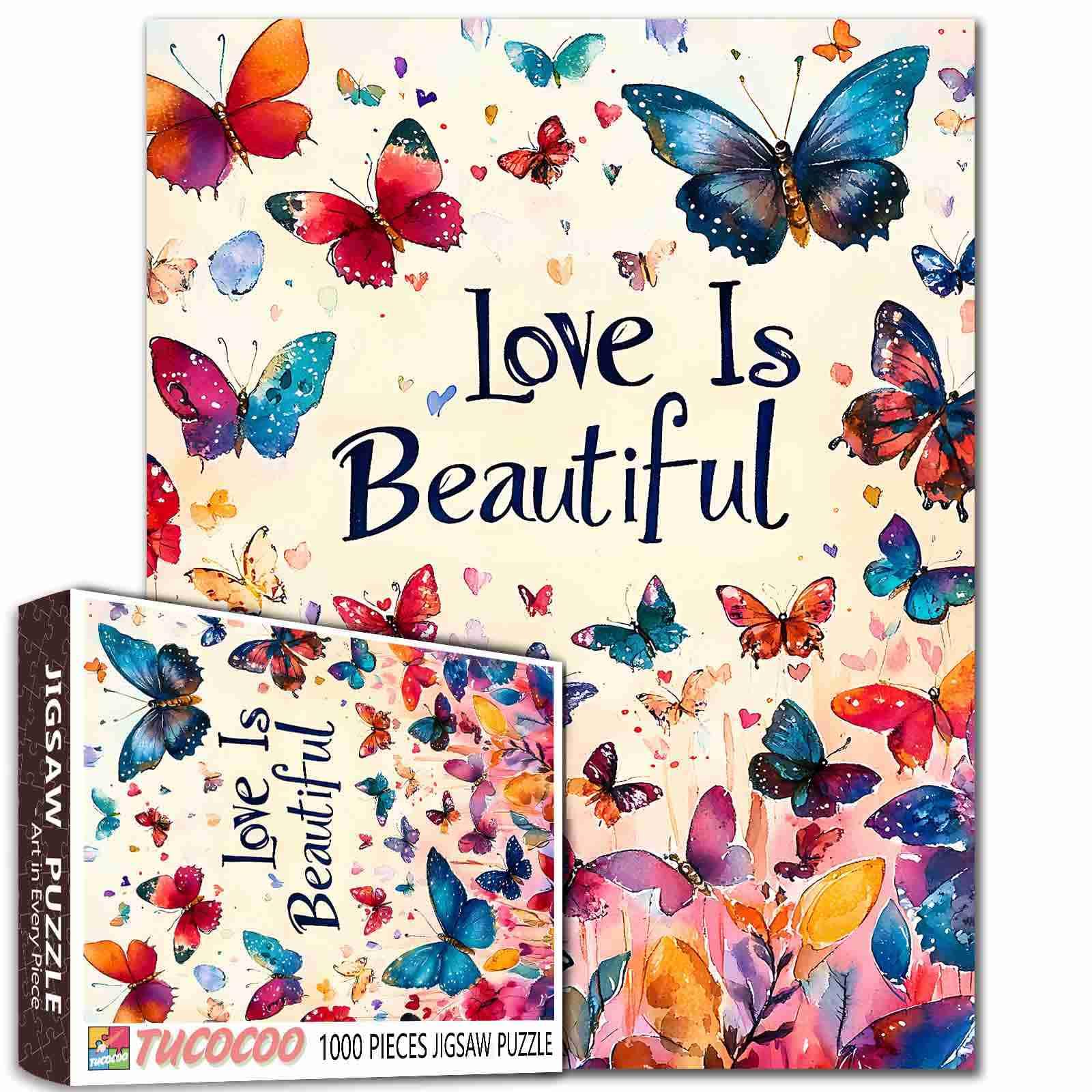 Tucocoo Love is Beautiful Jigsaw Puzzle 1000 Pieces Puzzles for Adults, Butterfly Watercolor Art Jigsaw Puzzles for Difficult Challenging Family Activity Games DIY Crafts Puzzle for Home Decor Gifts โ image 1