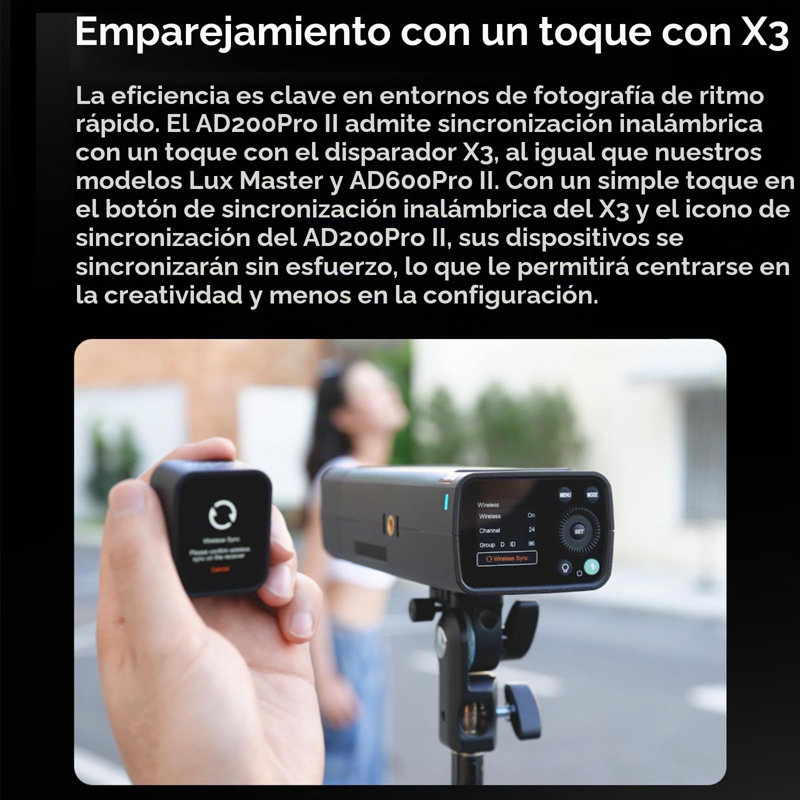 GODOX AD200Pro ll Pocket Flash TTL 2.4G 200Ws 1/8000s HSS 1/512 Versión de Actualización de Potencia Completa con Dos Cabezales Luz Indicadora de Grupo de Colores Pocket Flash para Cámara C N S O P F