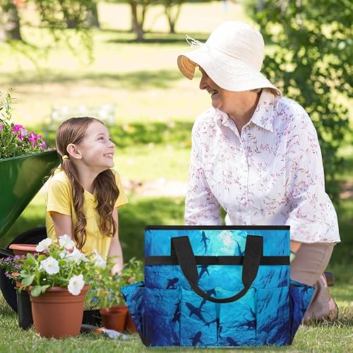 Miniatura 6 de Ocean Animal Sharks Garden Tool Tote Bag for Women Men Gardening Tool Storage Bags with 10 Pockets Standable Garden Home Tool Kits Organizer for
