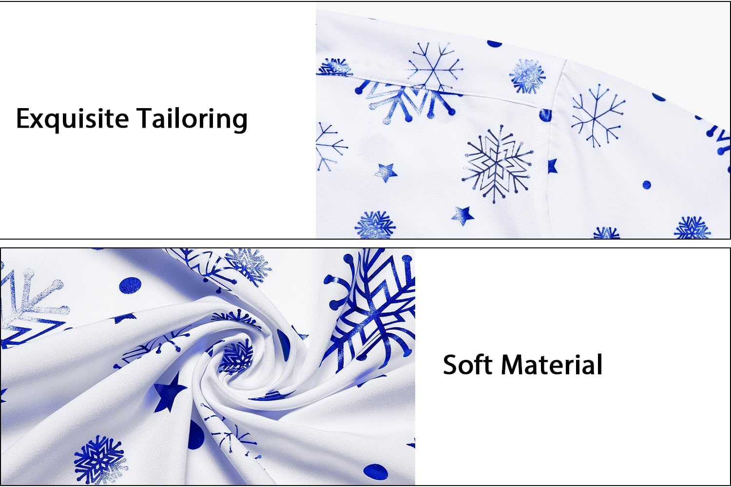 DiBanGu Mens Christmas Dress Shirts,Casual Xmas Long Sleeve Button Down Shirt for Men Holiday Festive Shirt Vacation Party, White&Blue Snowflake Xmas, X-Large - Image 6