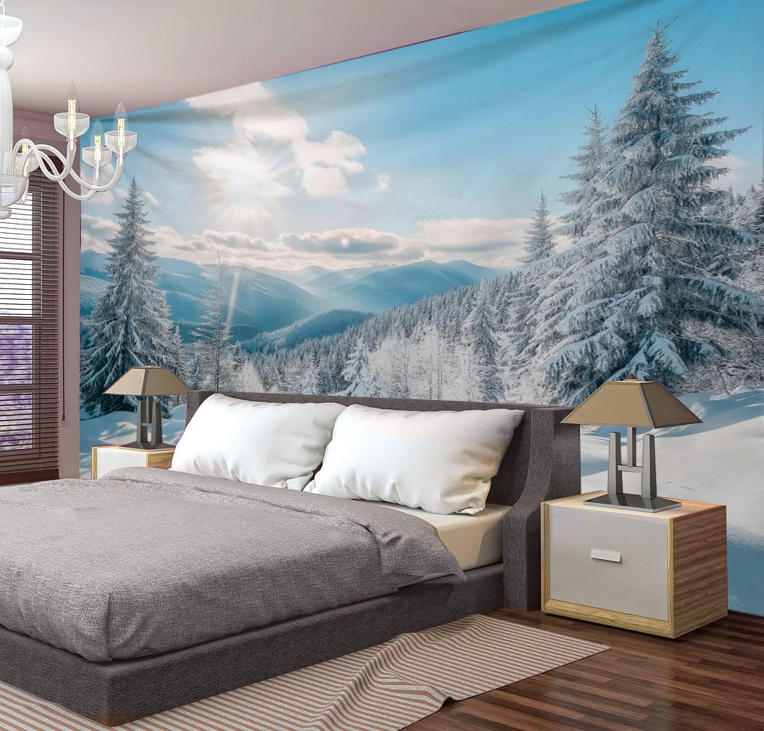 MULERN Scenario Naturale Arazzo, 230x180cm Tappezzeria Inverno Foresta Innevata Arazzo, Estetico Panno da Parete Appeso, Decorazione Parete per La Casa, Camera da Letto, Soggiorno(Blu)