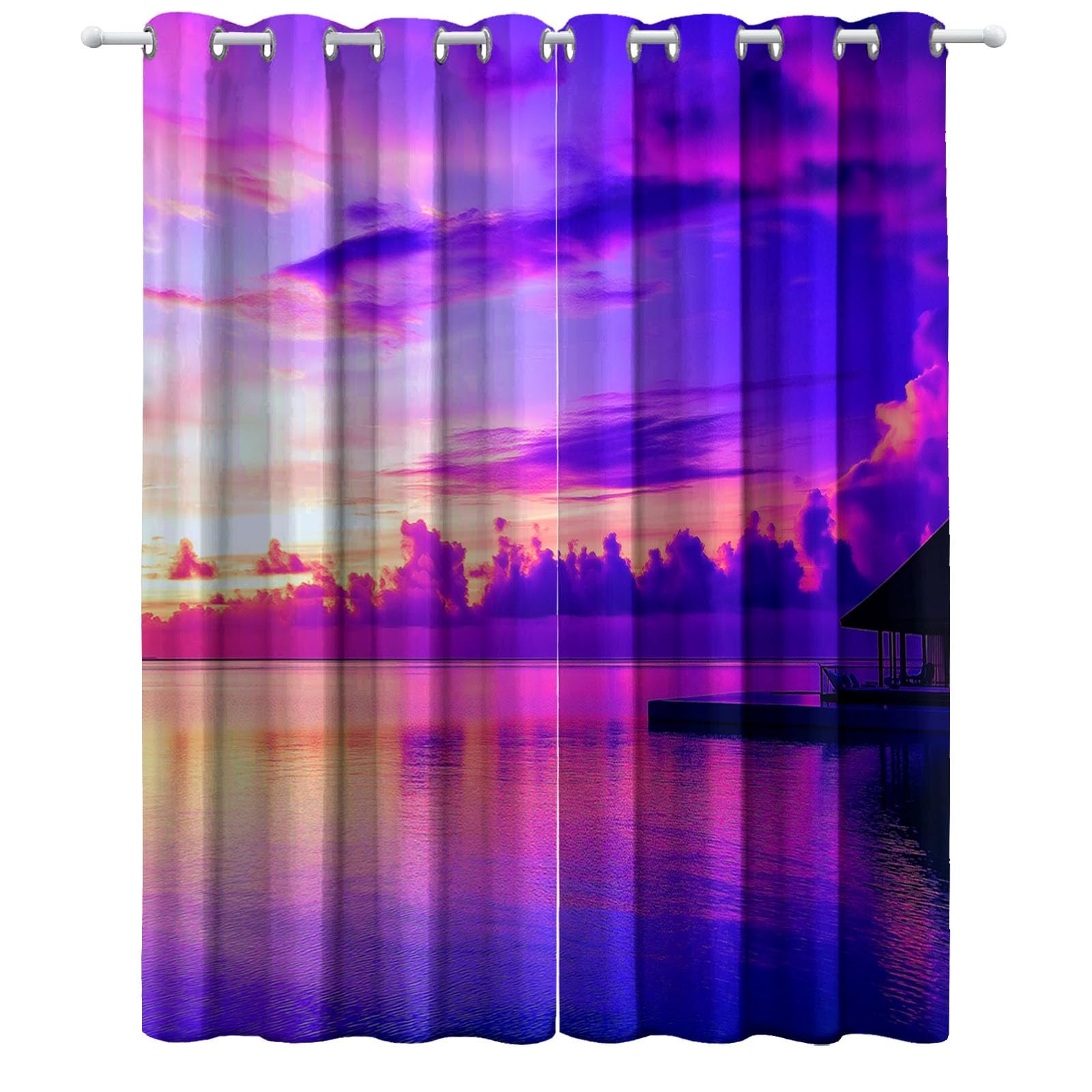 Rideau Occultant Paysages Naturels Nuages Et Ciel, Rideaux Isolant Thermiques et Phonique - Draperies Oeillets Anti Froid Violet pour Salon Chambre Fenêtre Décoration 110L x 215H cm 2 Panneaux