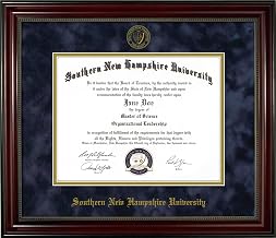 Southern New Hampshire University SNHU Diploma Frame – Officially Licensed - Cherry Finish Wood with Bead Frame and Navy Suede and Gold Mats