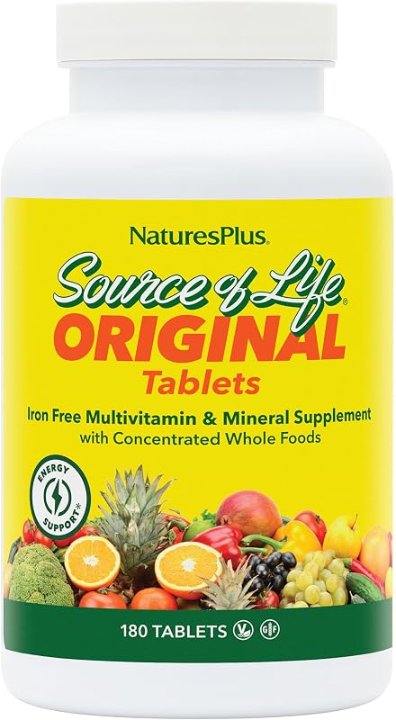 NaturesPlus Source of Life No Iron - 180 Tablets - Multivitamin & Mineral Supplement with Vitamin D3 - Supports Natural Energy & Well-Being - Gluten Free, Vegetarian - 60 Servings