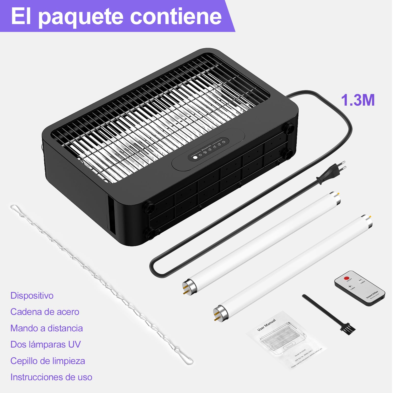 Lampara Antimosquitos, Doble Cara 4000V,20W Matamoscas Electrico con Mando Distancia, Incluye 2 Bombillas de Repuesto Área Efectiva 100m², Apto Cocina, Habitación (Negro)