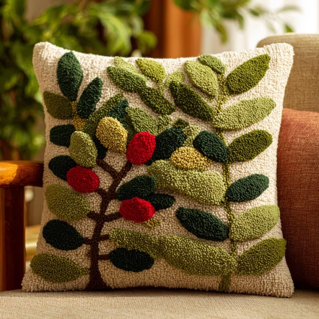 AxiangziK Latch Hook Pillow Kit,Olive Branch 43X43Cm DIY Cushion Cover