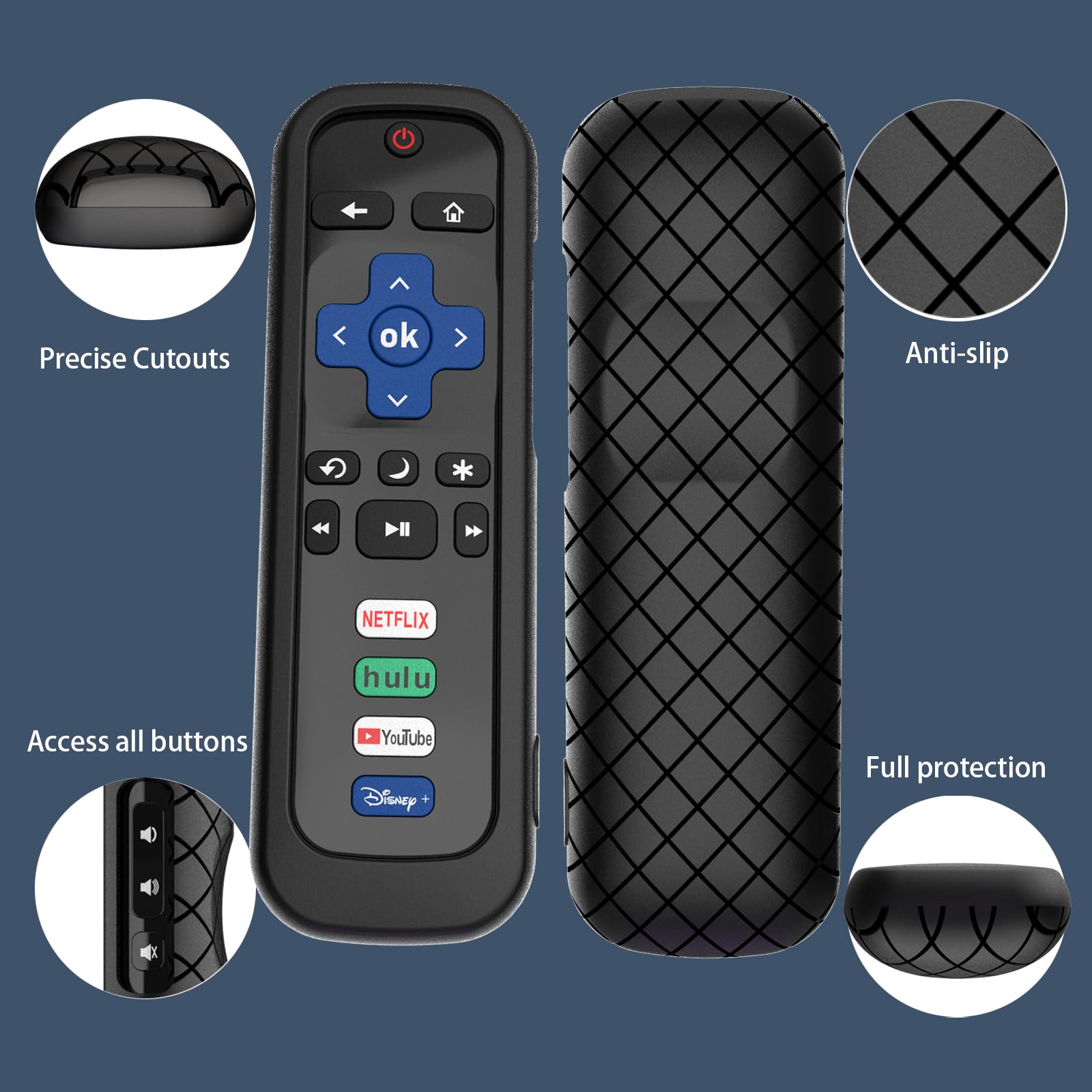Paquete de 2 fundas para control remoto Roku Stick, funda compatible con el controlador de TV Hisense, funda de silicona para soporte de control de TV inteligente TCL que brilla en la oscuridad,