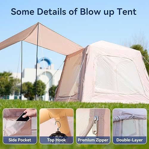 Miniatura 6 de Tienda de campaña inflable con toldo, carpas inflables Oxford impermeables para acampar con bomba de mano, tienda de aire al aire libre fácil de