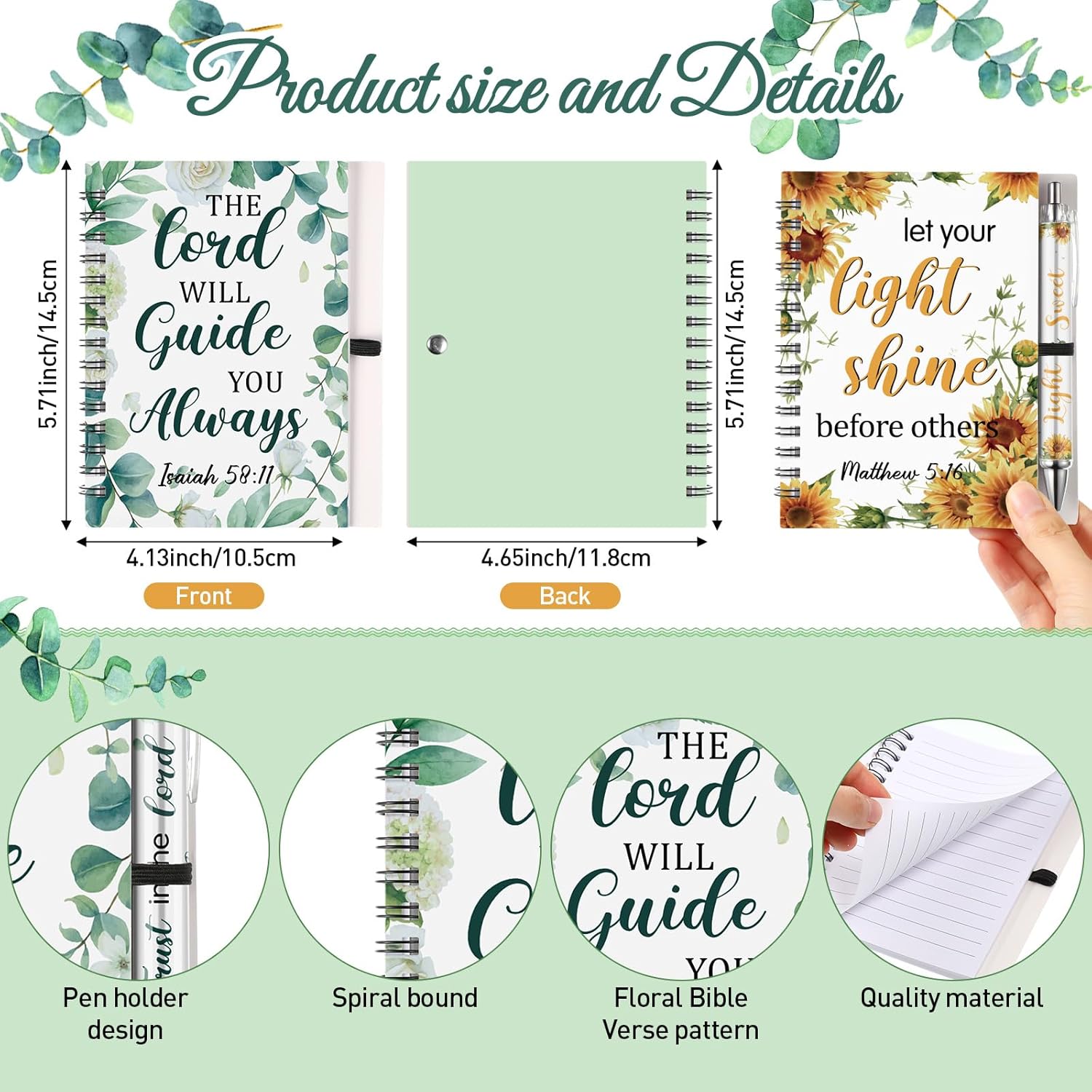 Pasimy 10 Sets Christian Notebooks with 10 Positive Pens Floral Bible Verse Journals and Ballpoint Pen Spiral Notebook Set Scripture for Women Inspirational Gifts Religious Party Favors(Retro,A6) - Image 2