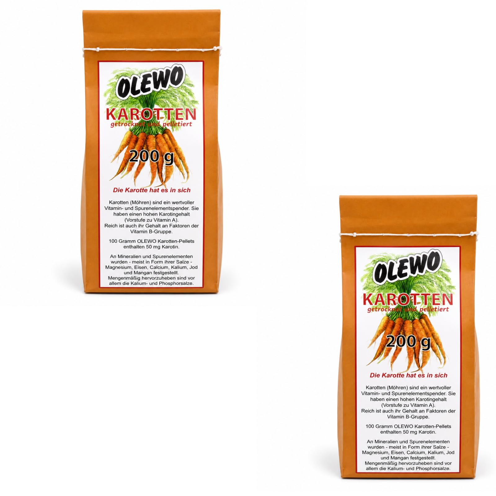 Olewo Carrot Pellets | Double Pack | 2 x 200 g | Single Feed for Dogs, Rodents, Cats and Birds | To Cover Nutrient Needs | Body's Own Defence