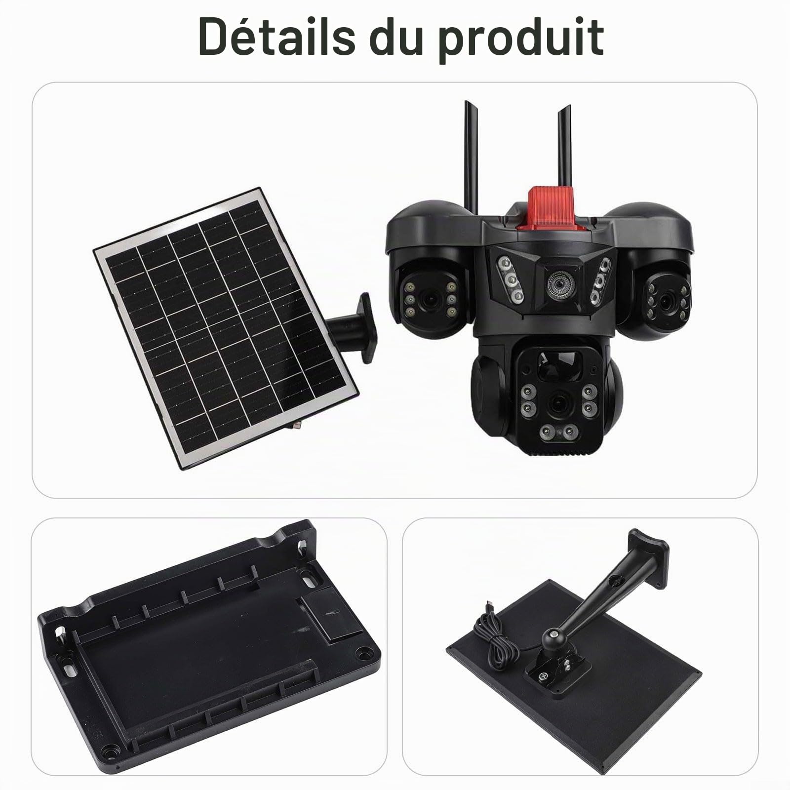 V380 PRO Caméra de sécurité solaire 4K à 3 objectifs avec double détection infrarouge et couleur sombre, détection de mouvement, audio bidirectionnel V380 PRO (Wi-Fi solaire)