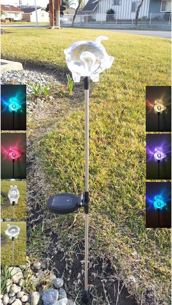 Unido Box Pig Solar Garden Stake Light LED Color-Changing, Set of 2 - 