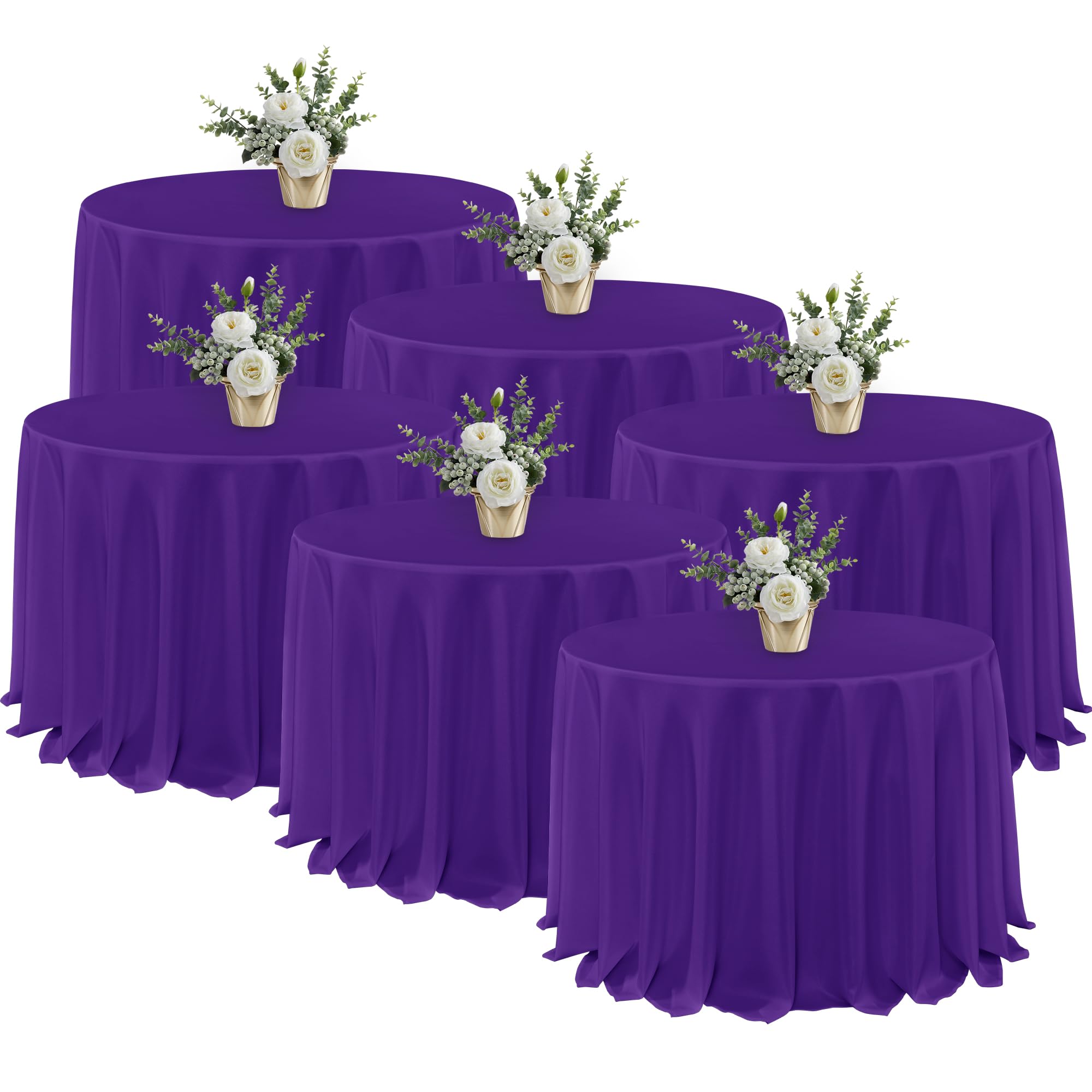Fitable 6 Pack Purple Tablecloths 120 Inch Round for 48"-96" Tables