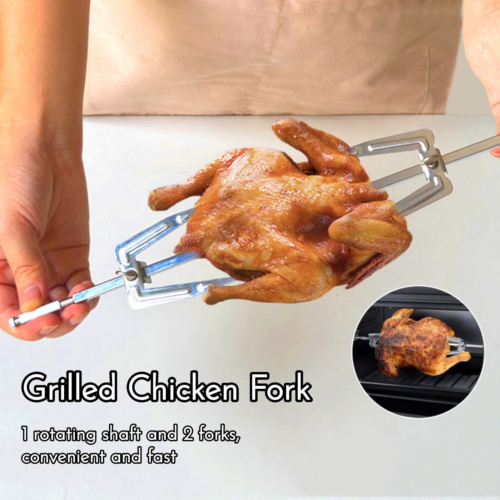 Forchetta per Griglia in Acciaio Inox per Arrosti Girarrosto BBQ Cucina