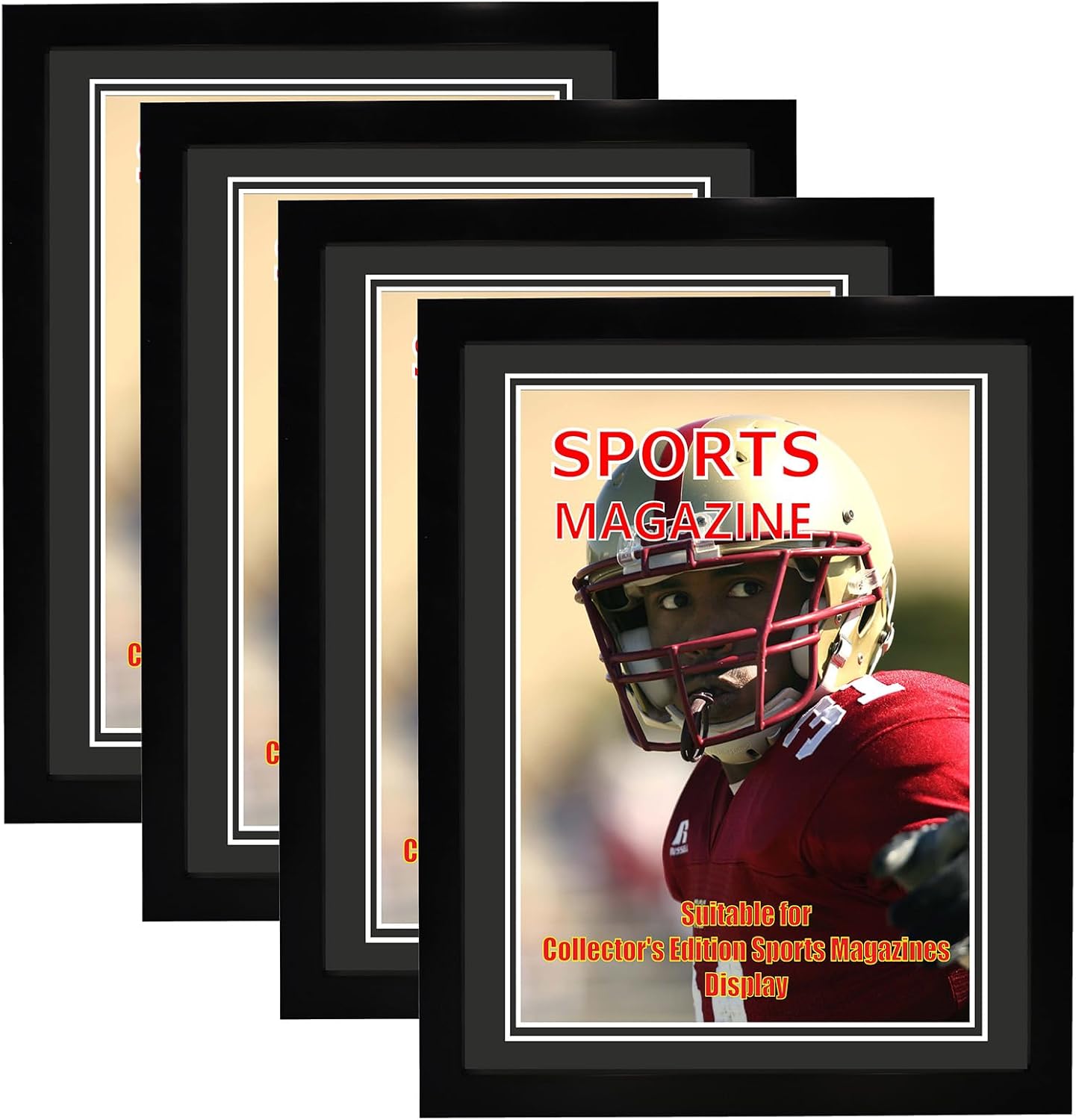 2 Pack Sports Magazine Frame Fits Measuring 8.5 x 11.25 or 8.25 x 11 Inch Magazine Display Frame with Installed Hangers and Double White Core Matting Wall Hanging
