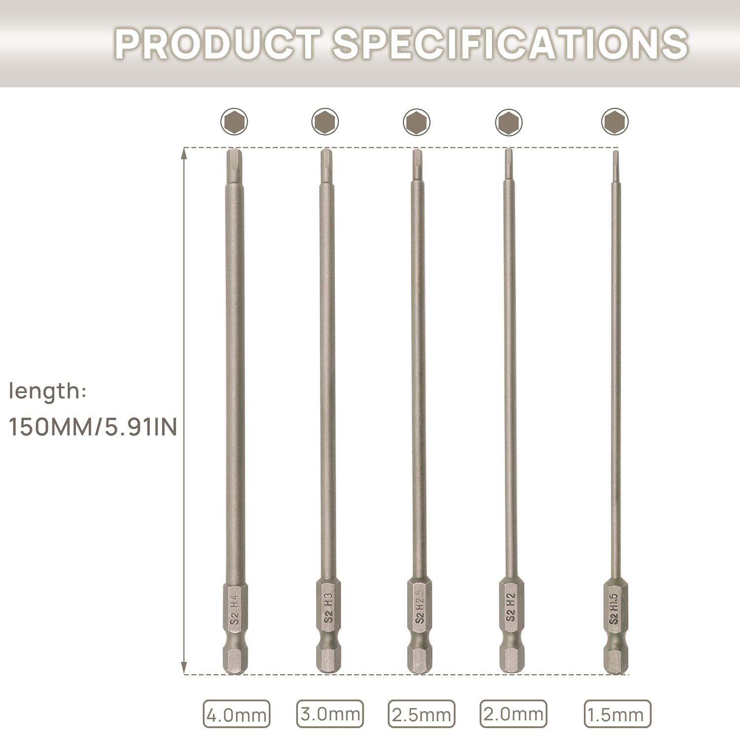5PCS RC Hex Bit 6 Inch Power Bits 1.5mm 2.0mm 2.5mm 3.0mm 4mm Hex Head Allen Wrench Drill Bit Set Professional Grade ¼ Inch Hex Shank for Screwdrivers Electric Screwgun/Power Drill