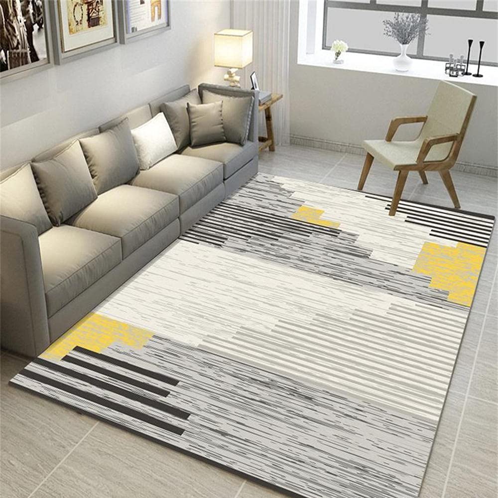 Tapis de chambre fille moderne au design graphique gris jaune 200x300