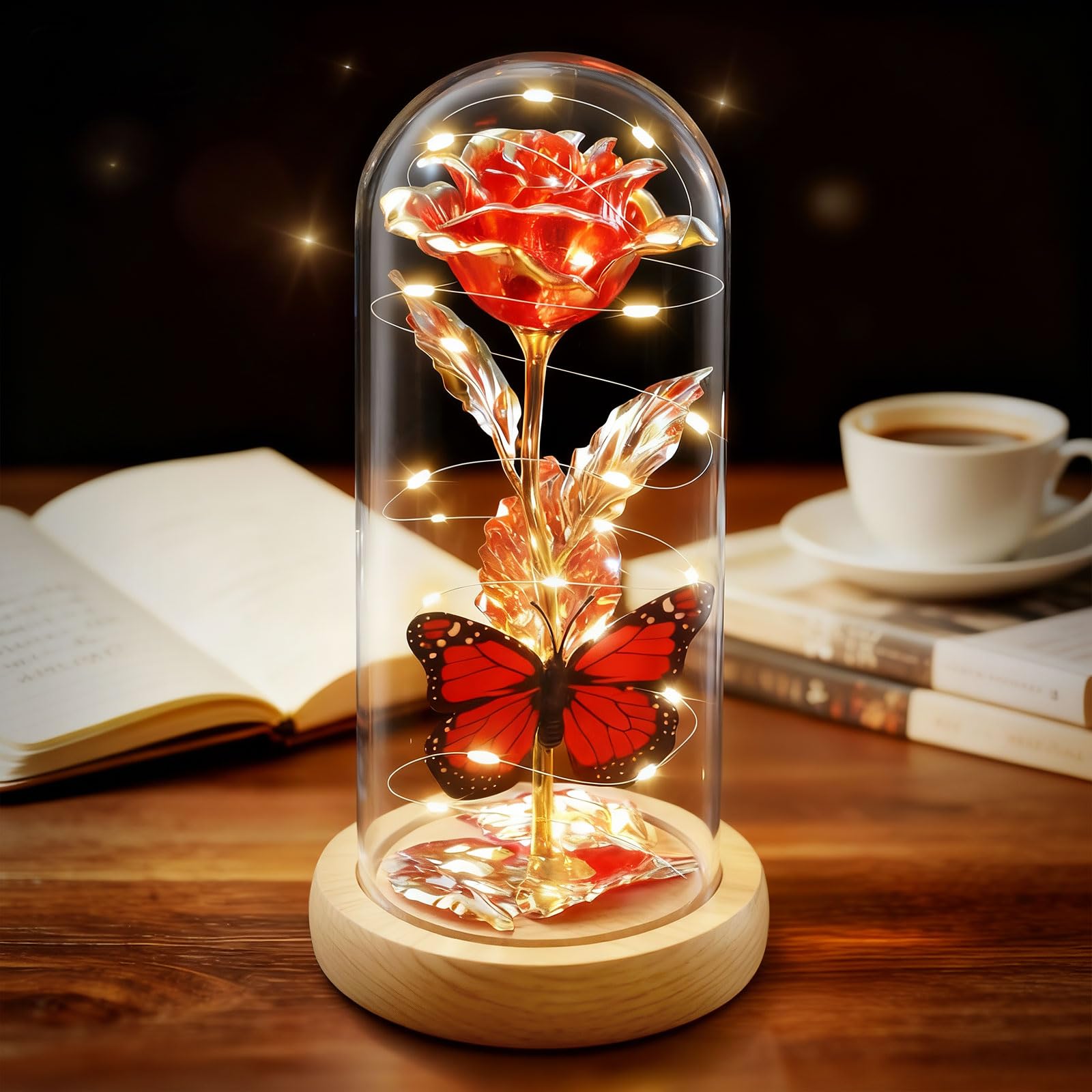 ADAZ Geschenke für Frauen, Ewige Rose im Glas mit LED-Licht,Muttertagsgeschenke für Mama Die Schöne und das Biest Rose Geschenk für Freundin Frau auf Jubiläum Weihnachten Valentinstag