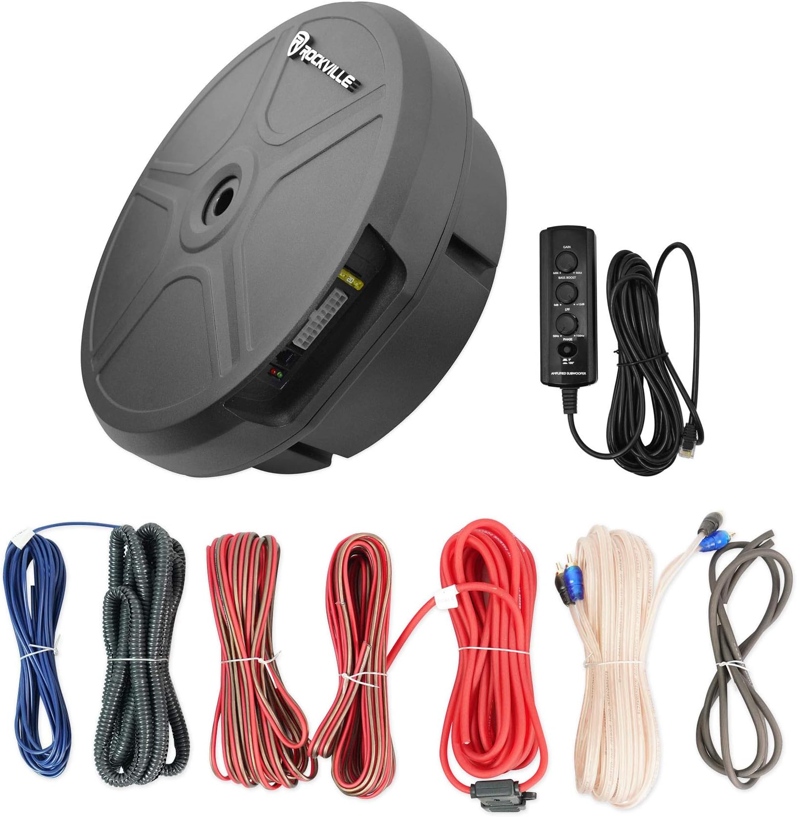 Rockville RockGhost Active Powered 8" Hidden Car Subwoofer Sub For 15"/16"/17" Full Size Spare Tire