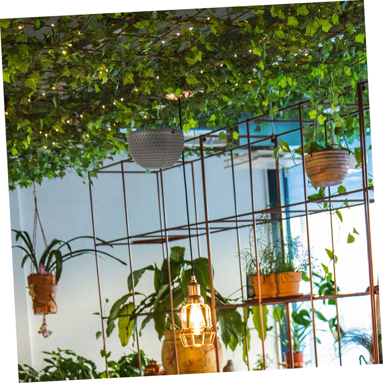 IWOWHERO 2Pcs Hanging Planter Plastic Honeycomb Rattan Weave Plant Basket for Use Deep Color