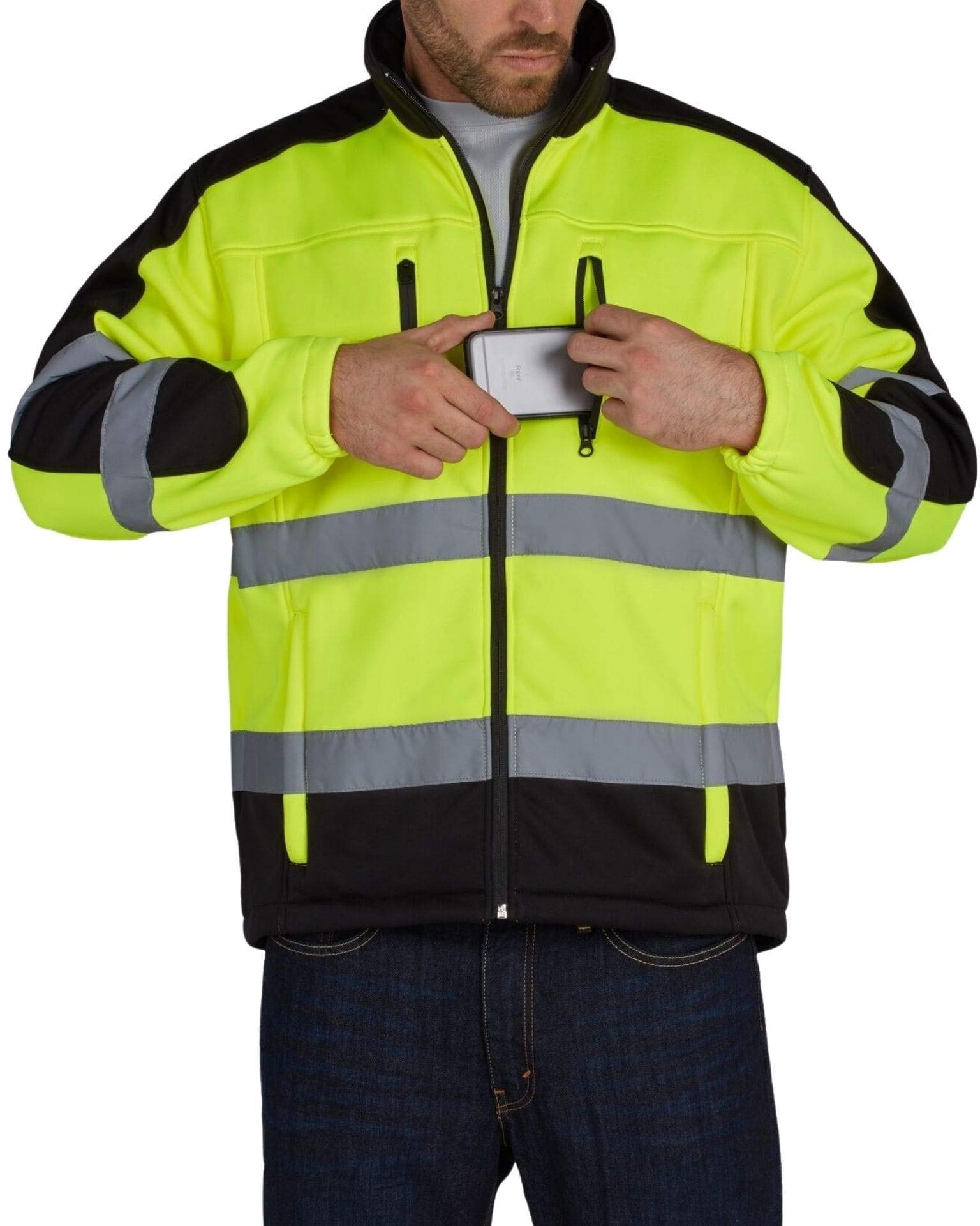 Hi Visibility Safety Reflective Wear Softshell Polyester Jacket, with Teflon Fabric Protector, Meets Ansi 107-2015, Polyester, 3X-Large-54-56 Chest,