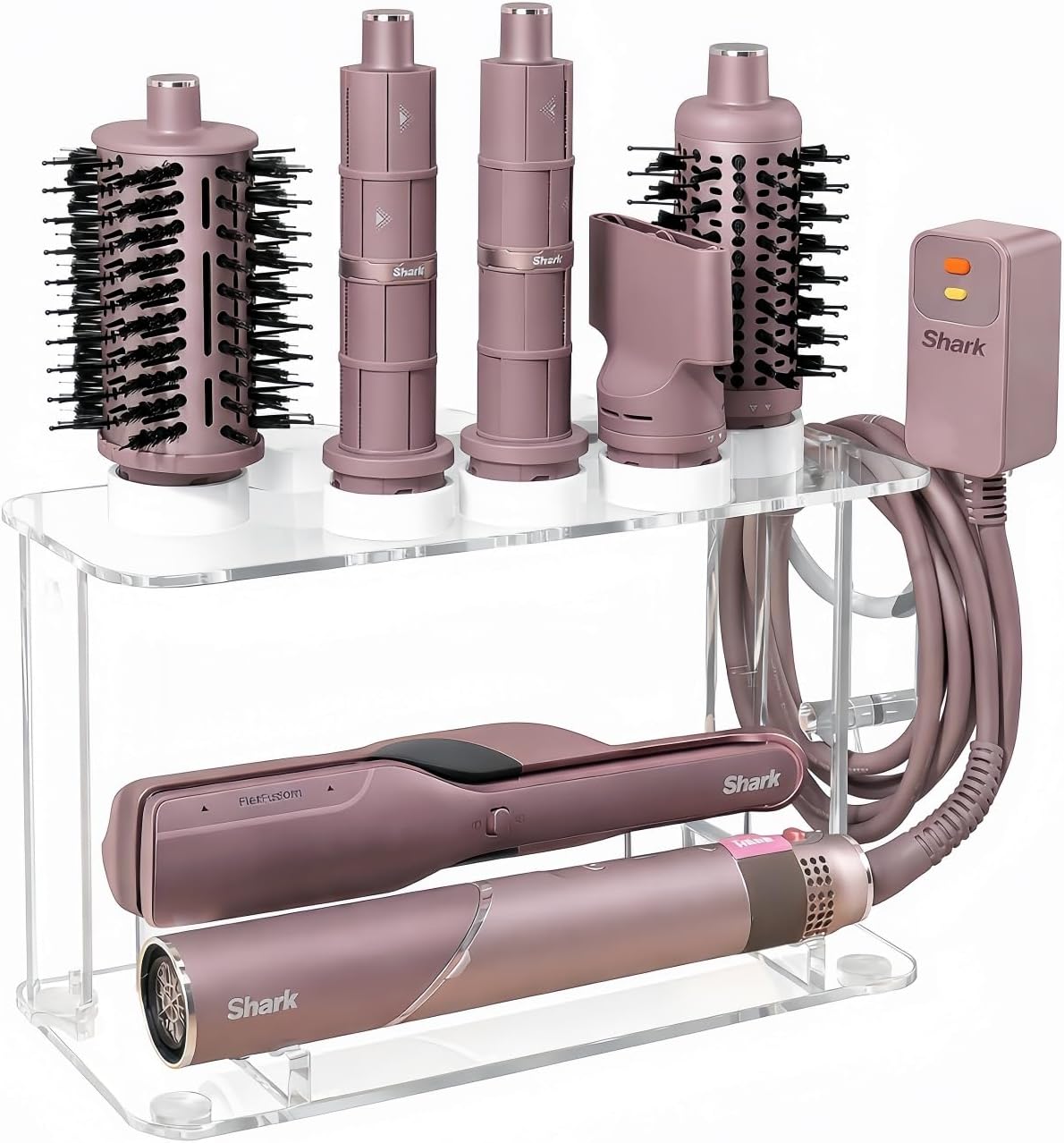 Dyson Airwrap Holder, Dyson Airwrap Wall Mount Clear Acrylic Organizer, Shark Hair Dryer Holder Stand with 8 Slots Cord Hook, Heat-Resistant Storage for Bathroom/Vanity UEMUSI