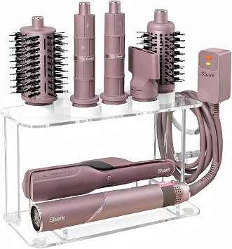 Dyson Airwrap Holder, Dyson Airwrap Wall Mount Clear Acrylic Organizer, Shark Hair Dryer Holder Stand with 8 Slots Cord Hook, Heat-Resistant Storage for Bathroom/Vanity UEMUSI