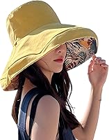 Vista 14 de Sombrero de sol de ala súper ancha para mujer, de algodón, plegable, reversible, con borde con cable, protección UV, verano, playa, viajes, jardín