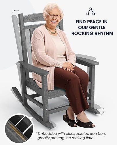 Miniatura 6 de KINGYES Mecedoras para exteriores, resistentes a la intemperie, mecedoras de patio con respaldo alto para adultos, color gris