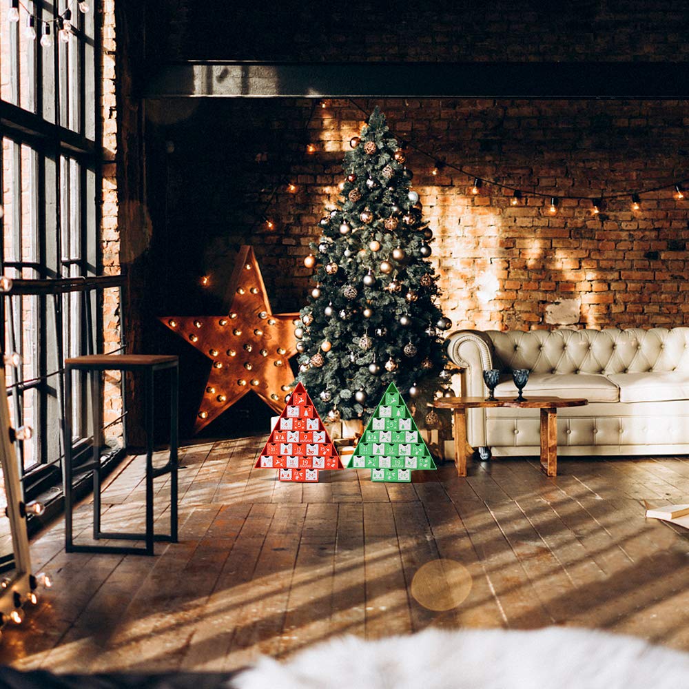Natale Calendario Dell'Avvento, Calendario Avvento da Riempire, Scatoline Natalizie con 24 Cassetti Numerati, Forma ad Albero di Natale, Cartone di Alta qualità, per Decorazioni a Sorpresa (Rosso)