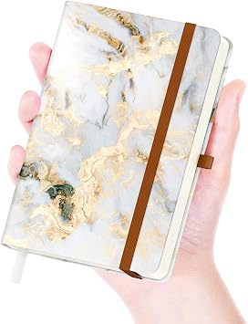 A6 Mini Pocket Leather Hardcover Journal, 160 Pages White Marble