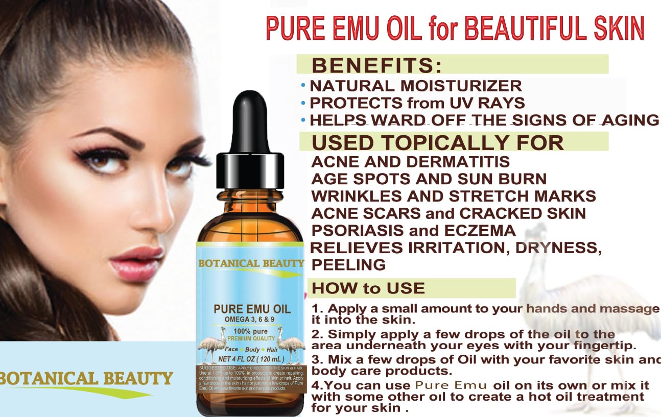 Botanical Beauty PURE EMU OIL 100% Natural Unrefined for Face, Skin, Body, Hands, Feet, Nails, Hair, Lip Care 2 Fl Oz - 60 ml - Image 9