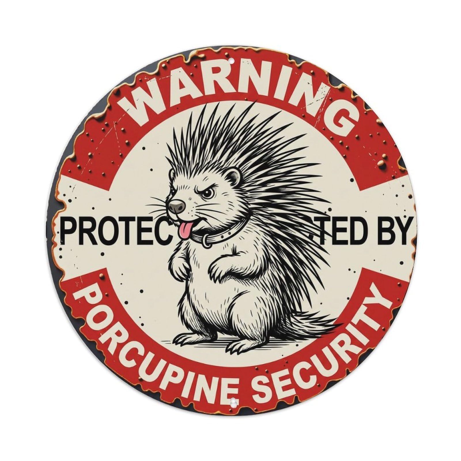 Metal Tin Sign Warning Protected By Porcupine Security Vintage