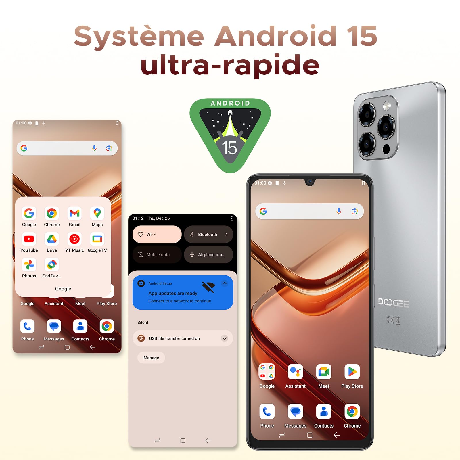 NOTE58 Smartphone Pas Cher, 6250mAh Telephone Portable Android 15, Écran 6.75" HD+ 90Hz, 32 Go+128 Go/2 To,Octa Core, Double SIM Débloquée Smartphone, 16MP+8MP, Face ID, 3.5mm Jack,GPS,OTG