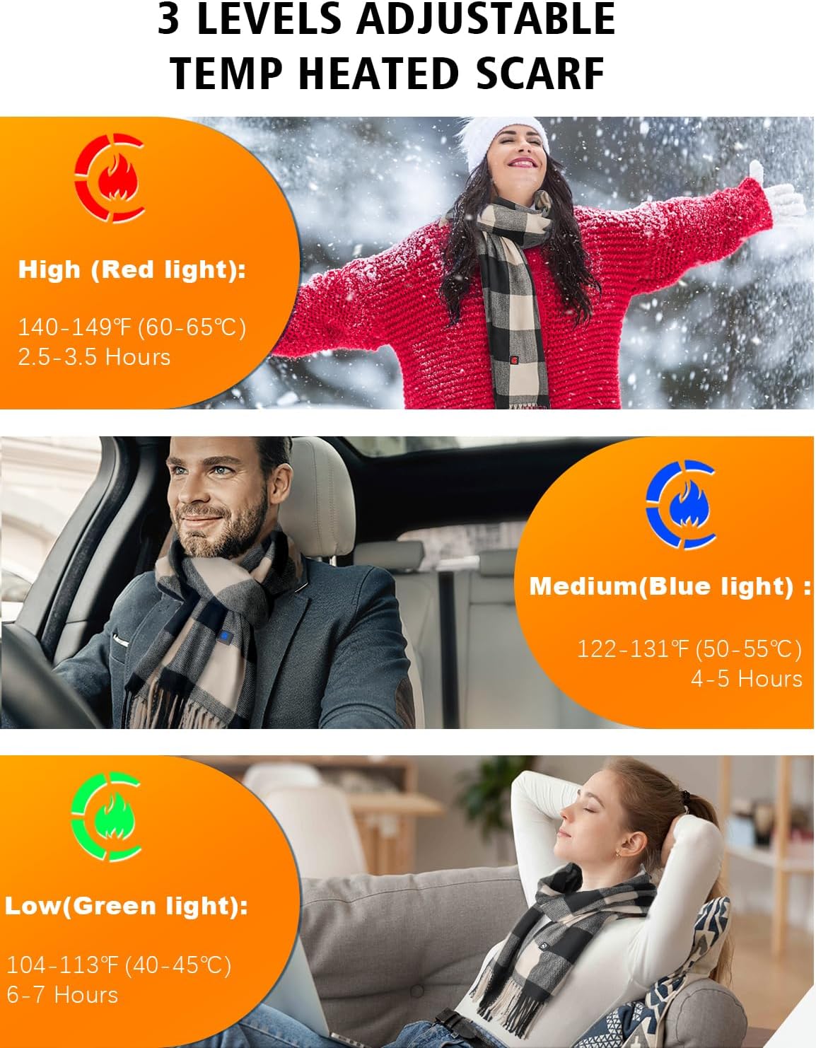 Heated Scarf with Rechargeable Battery - Electric Heating Neck Fashion Plaid Scarf for Women Men in Winter - Image 2