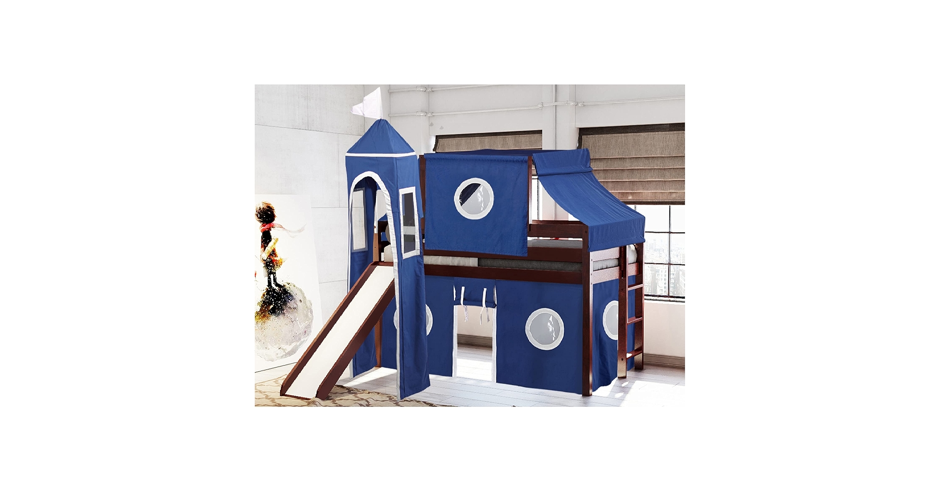 Amazon.com: JACKPOT! Castle Low Loft Bed with Slide, Blue