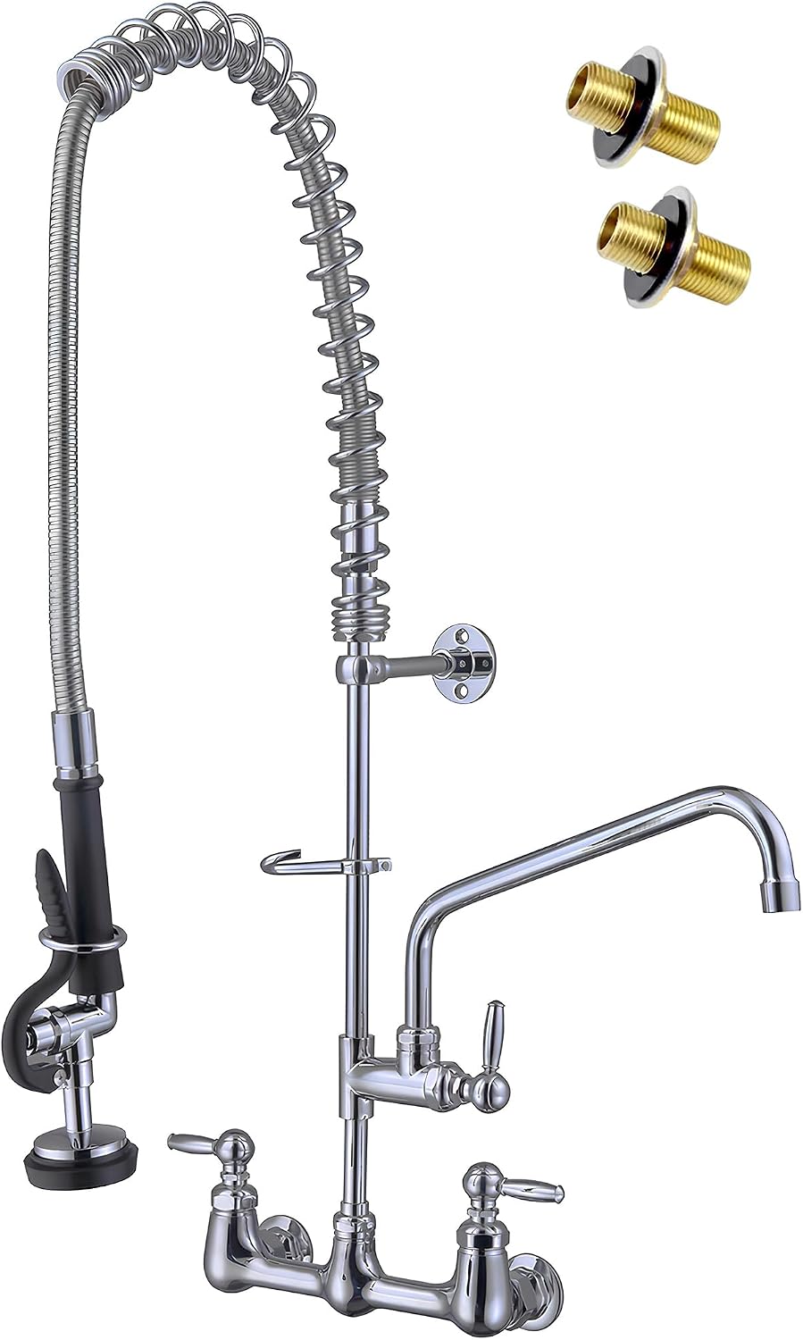 Commercial Faucet with Pre Rinse Sprayer, 8 Inch Center Wall Mount Faucet