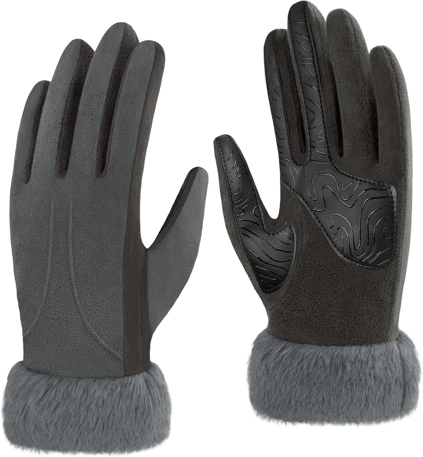 Jökulríki Women's Fleece Gloves Warm Winter Stretch Touchscreen Glove Microsuede with Faux Fur Cuff for Cold Weather