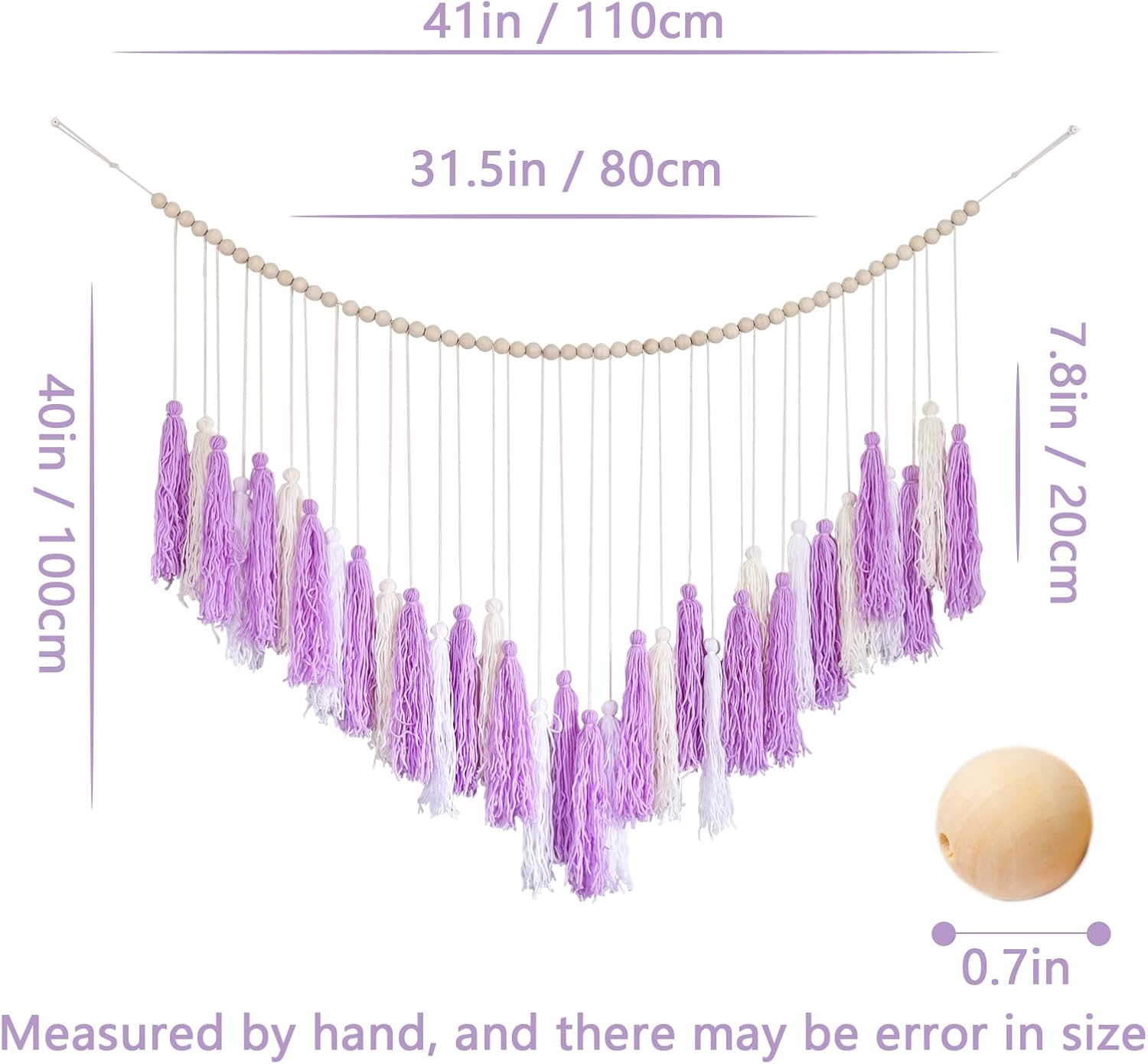 Boho Macrame Wall Hanging,Large Purple Cotton Tassel Garland,Colorful Birthday Decor,Party Backdrop Christmas Decor for Bedroom,Nursery,Play Room,Baby Shower,Girls Room Decor