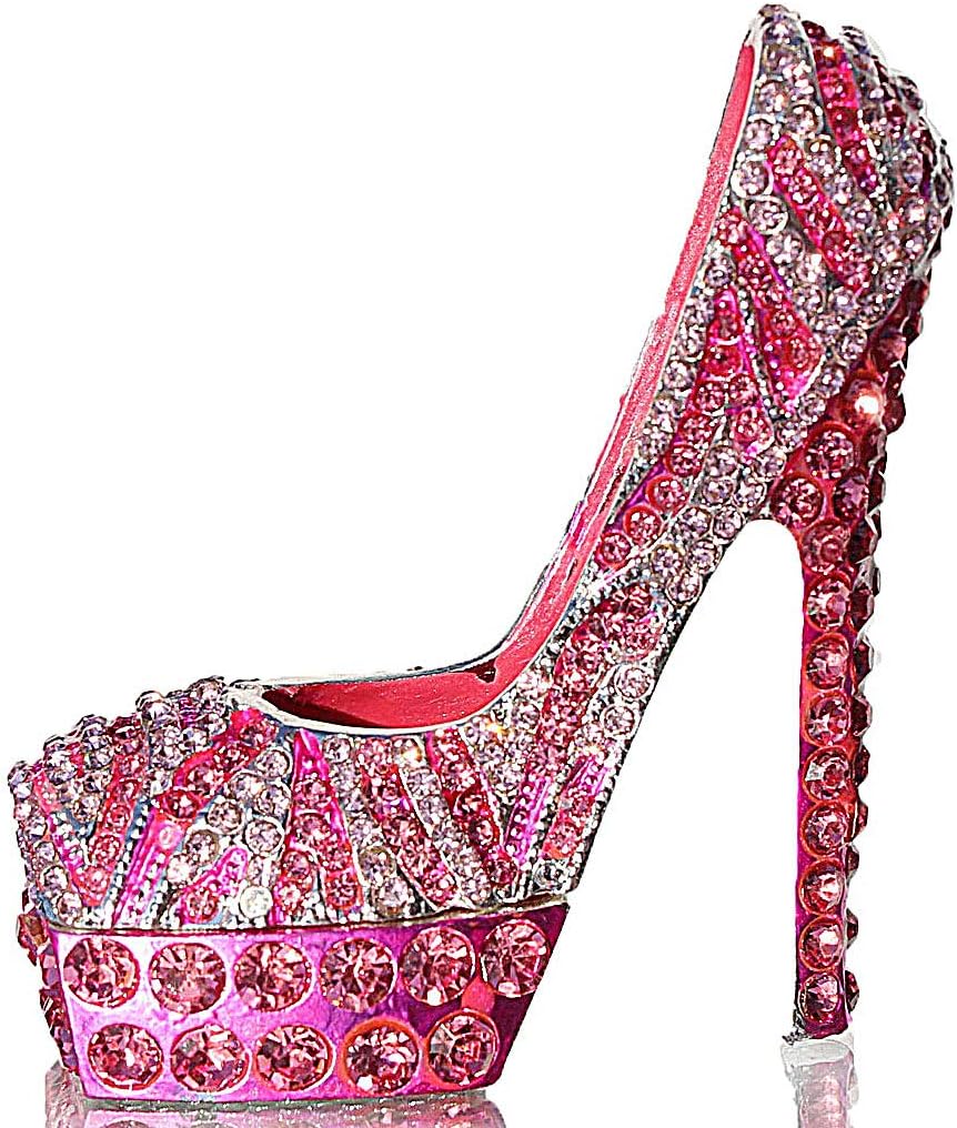 Waltz&FWaltz&F Pink Diamond Leopard high Heels Trinket Box Hinged Hand-Painted Figurine Collectible Ring Holder with Gift Box