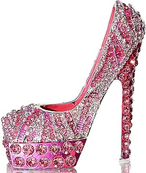 Waltz&F Pink diamond leopard high heels Trinket Box Hinged Hand-painted Figurine Collectible Ring Holder