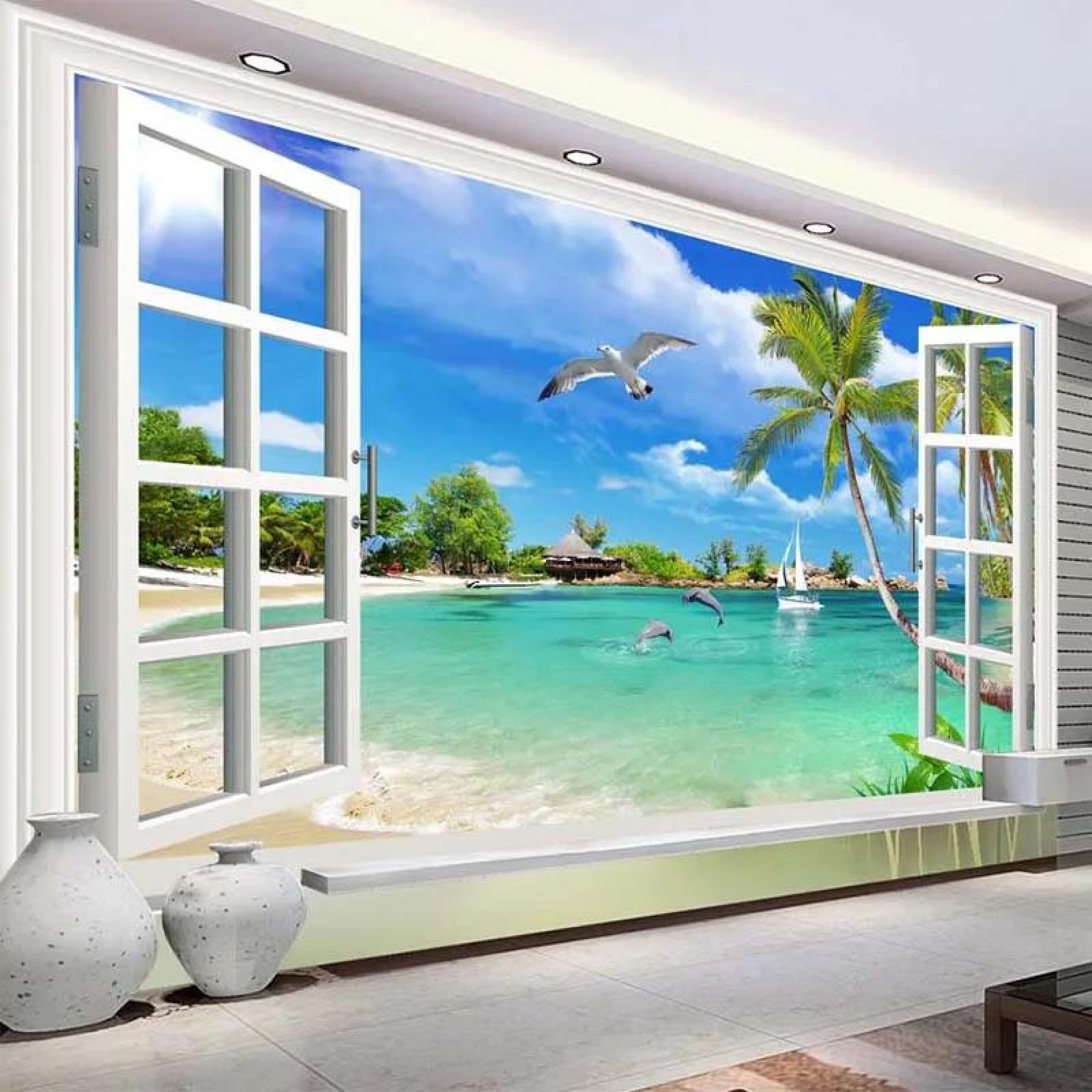 Papier peint 3d en tissu de soie décoration murale haut de gamme paysage marin