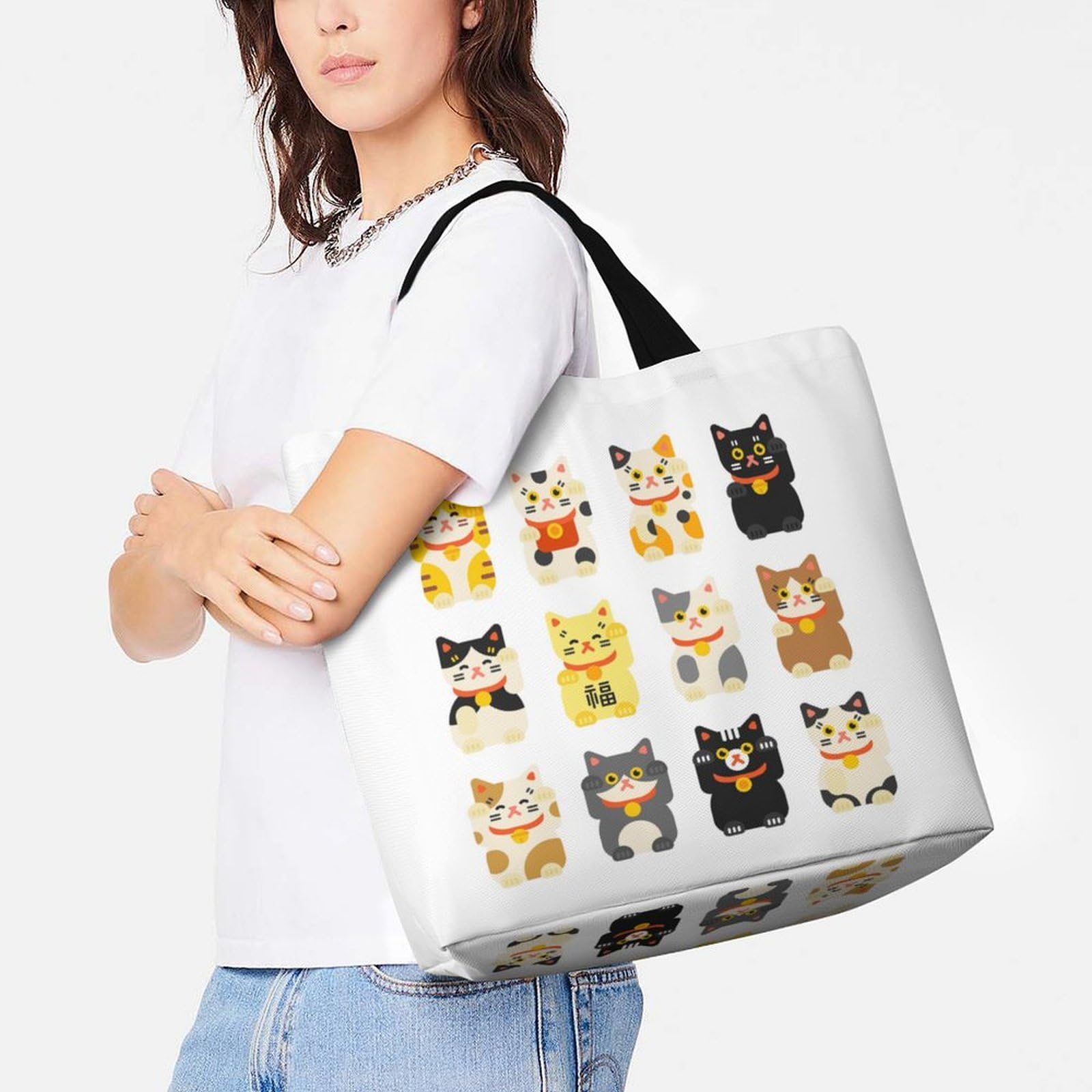 大きめトートバッグ 大きな招き猫 開運招福 ハンドメイド ショルダーバッグ 大きめトートバッグ 大きな招き猫 開運招福 ハンドメイド ショルダー