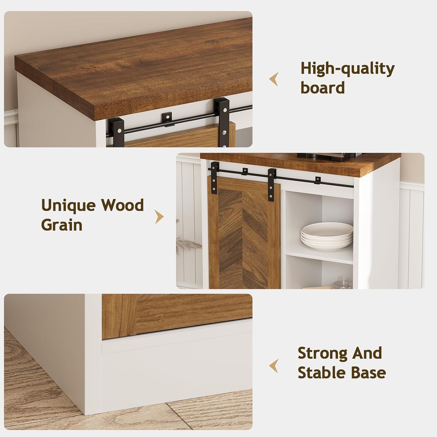 Catrimown Farmhouse Small Coffee Bar Cabinet with Storage, White Coffee Bar Table with Sliding Barn Door, Adjustable Shelves, Bar Cabinet for Kitchen, Dining Living Room, 1 Pack